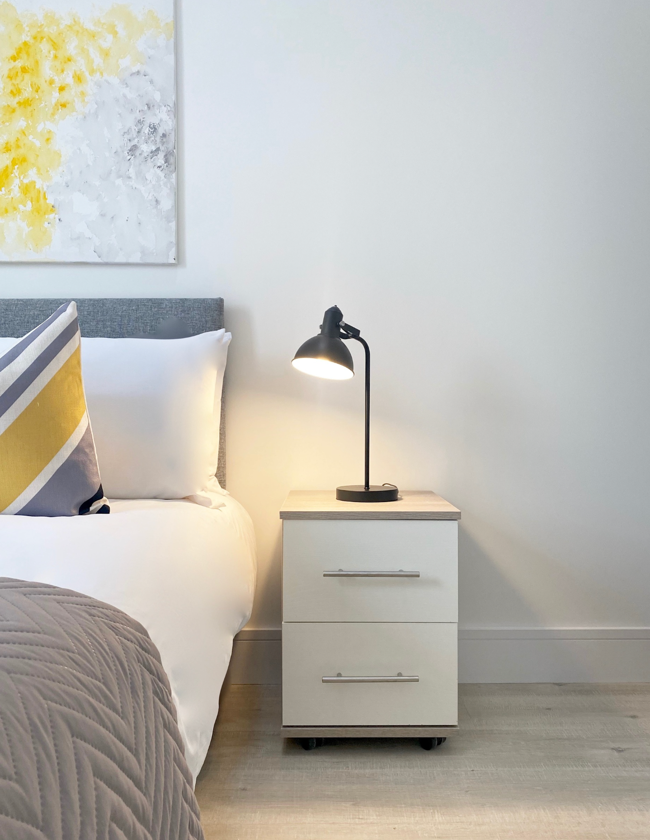 White Bedside with Lamp